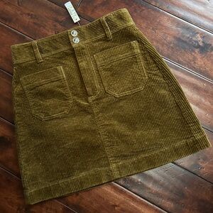 NWT Madewell Olive Corduroy Mini Skirt with Front Patch Pockets